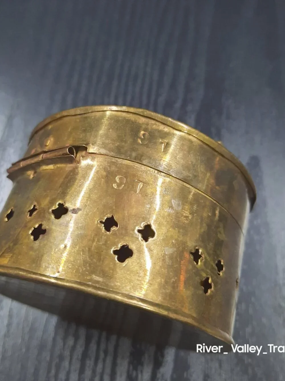 Vintage Brass Cricket Cage Keeper Pierced Clover Cutouts Hand Made Trinket Box